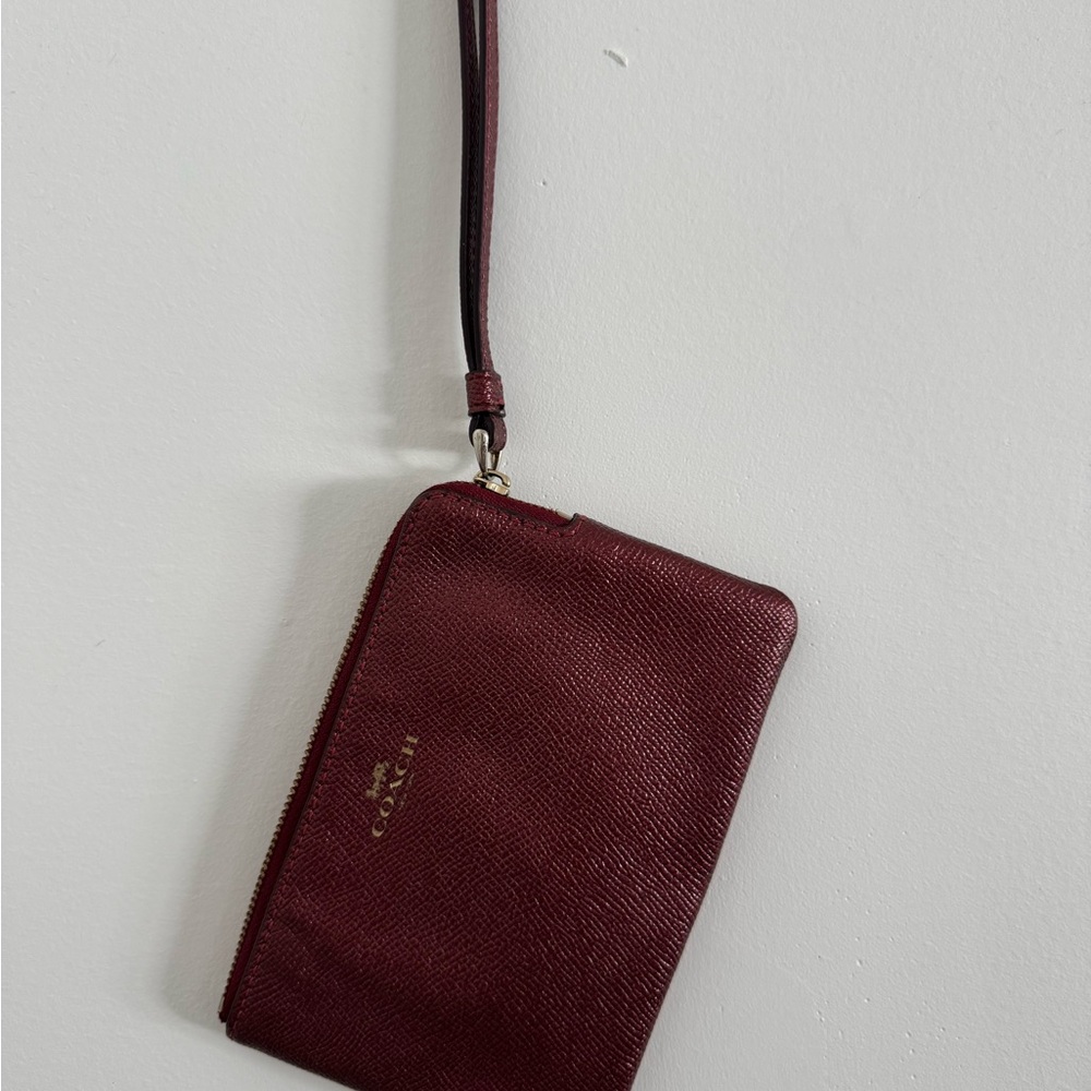 Coach Dark Red Textured Wristlet